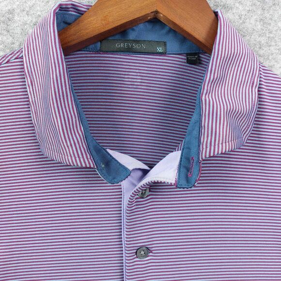 Greyson Polo Shirt Mens XL Purple Blue Striped Performance Golf Stretch Sporty - Picture 3 of 6